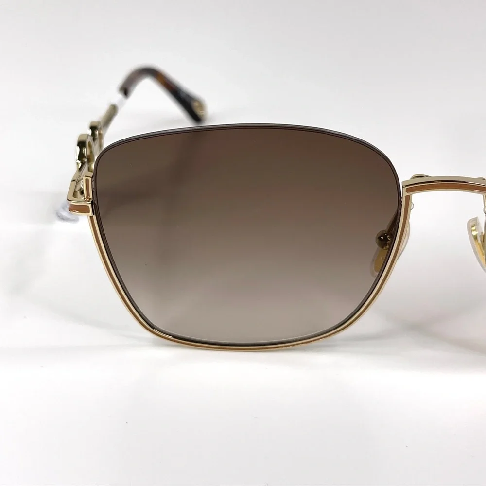 CHLOE CH0070SK Semi Rimless Square Sunglasses NEW Gold Frame Brown Lens
